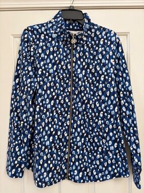 Lilly Pulitzer Navy Blue White Leopard Zip Jacket